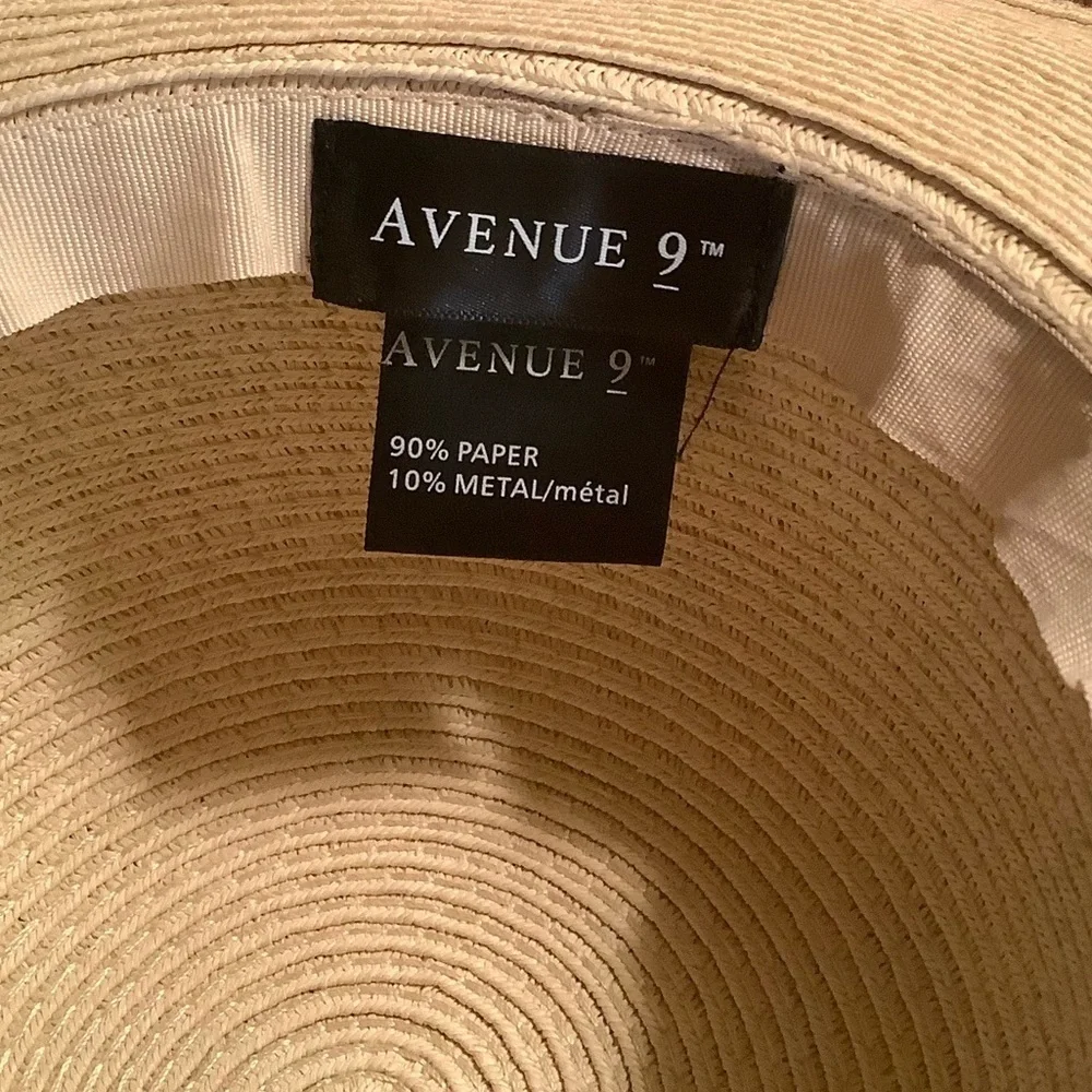 Avenue 9 paper straw sun hat with nautical gold toned anchor deta…